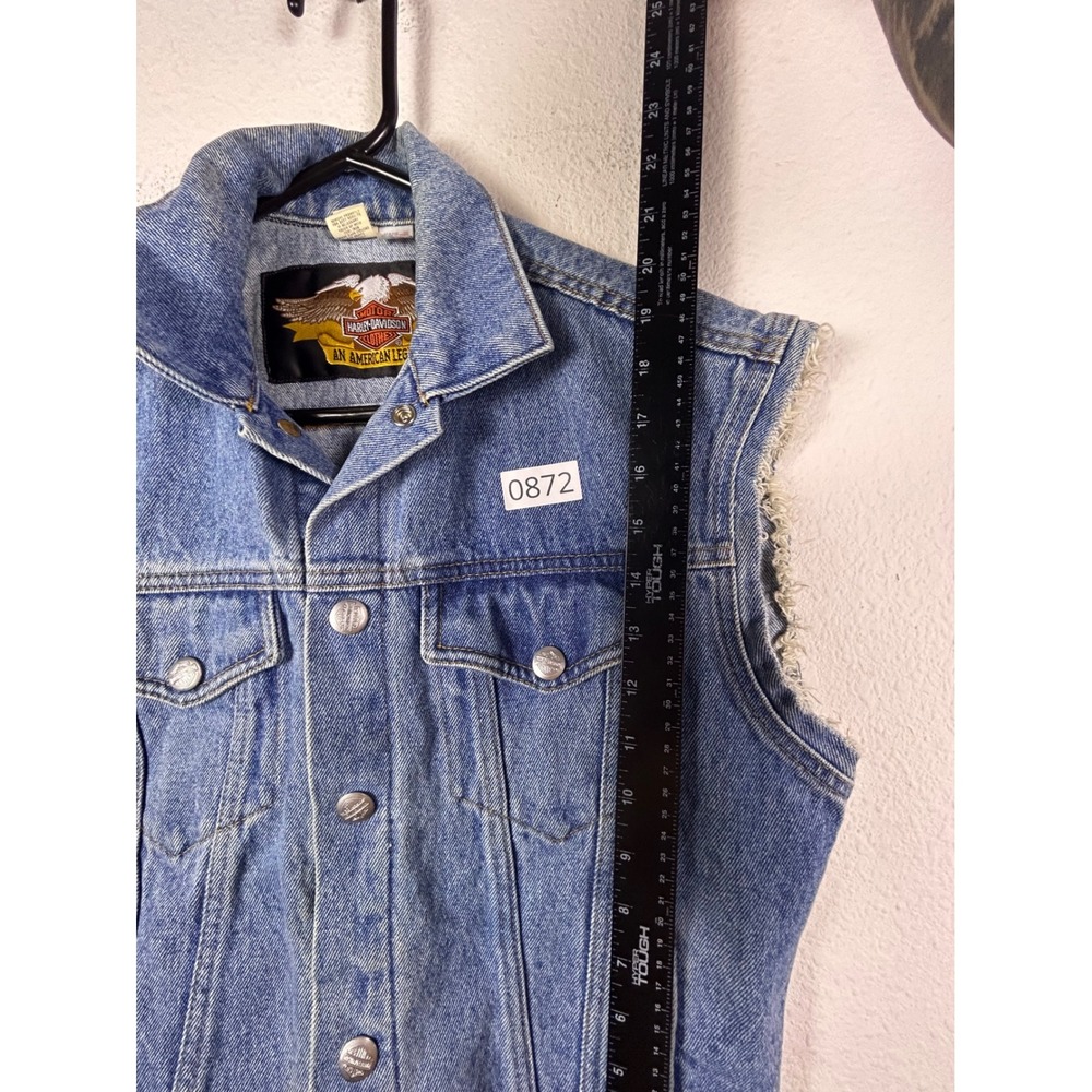 Vtg Harley Davidson Denim Vest Womens Blue Jean Biker American Flag Made in USA - Picture 3 of 5